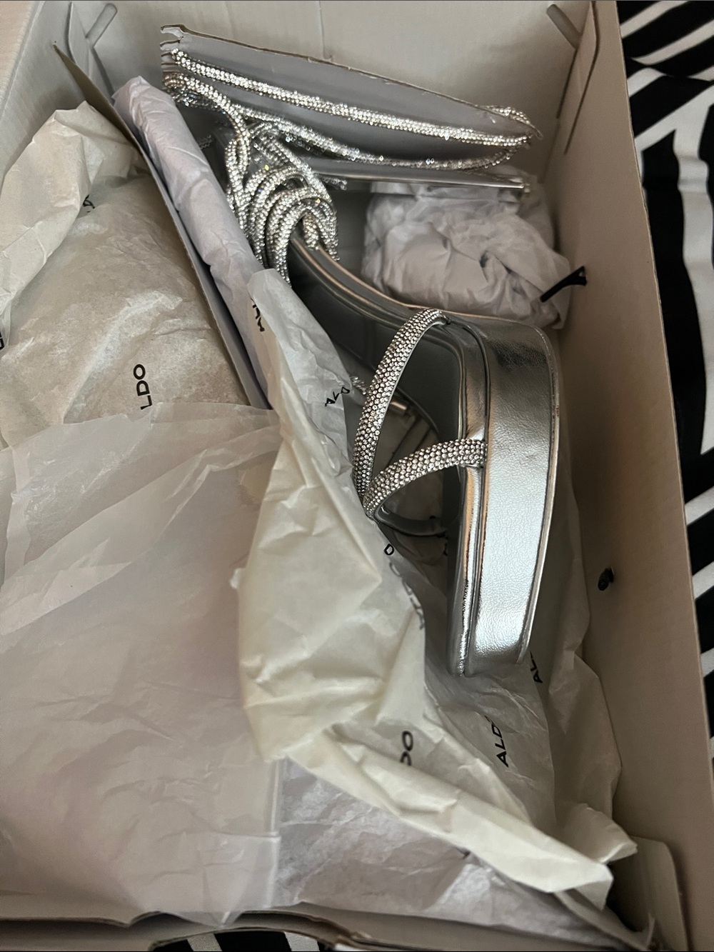 ALDO Silver Crystal-Strap Stiletto Sandals - Picture 6 of 6